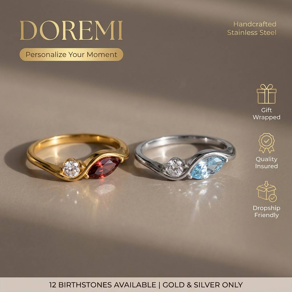 Birthstone Ring Set - DOREMI Waterdichte, verkleuringsbestendige roestvrijstalen ring met