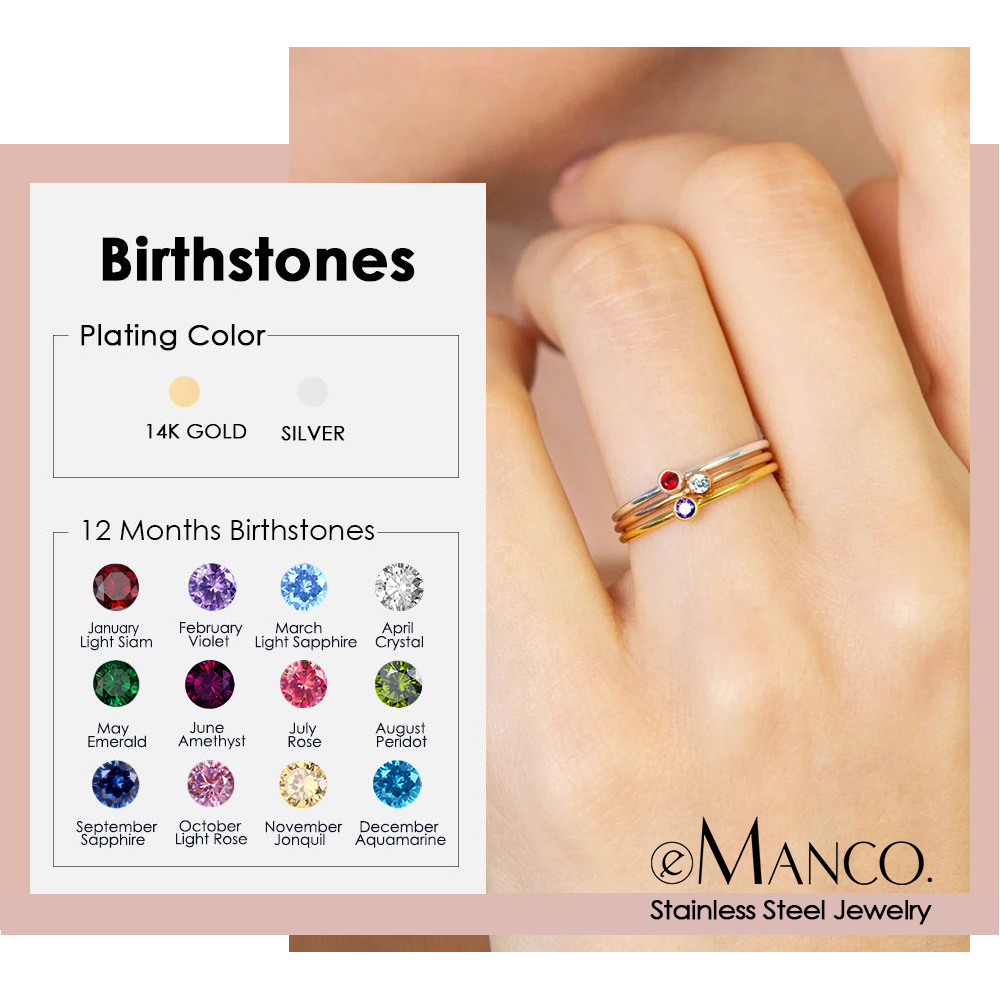 Birthstone Ring Set - EMANCO Roestvrijstalen Geboortesteenring Goudkleurig Simpele Modestijl