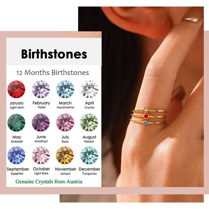 Birthstone Ring Set - Roestvrij staal geboortesteen ring originele kristallen