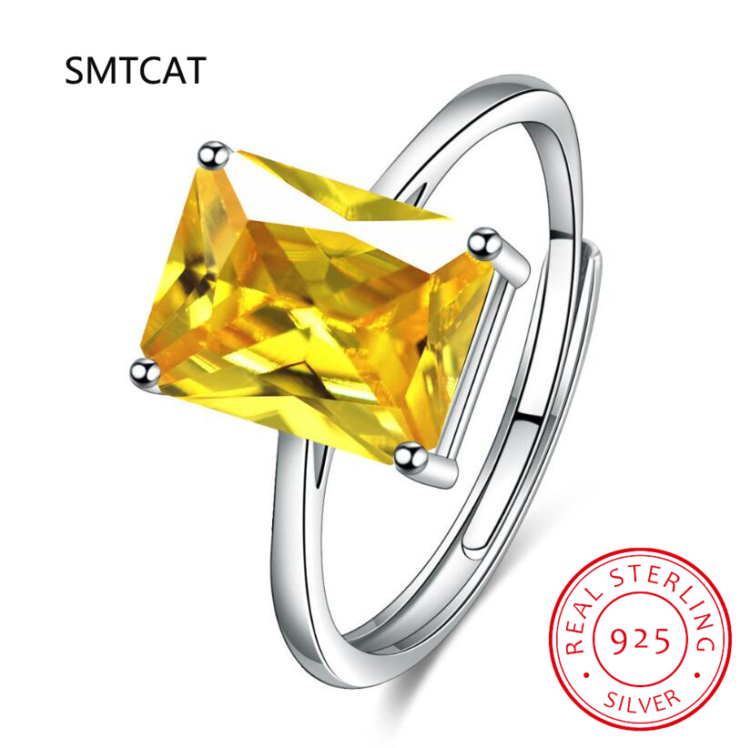 Birthstone Ring Set - Emerald Cut natuurlijke citrien 925 sterling