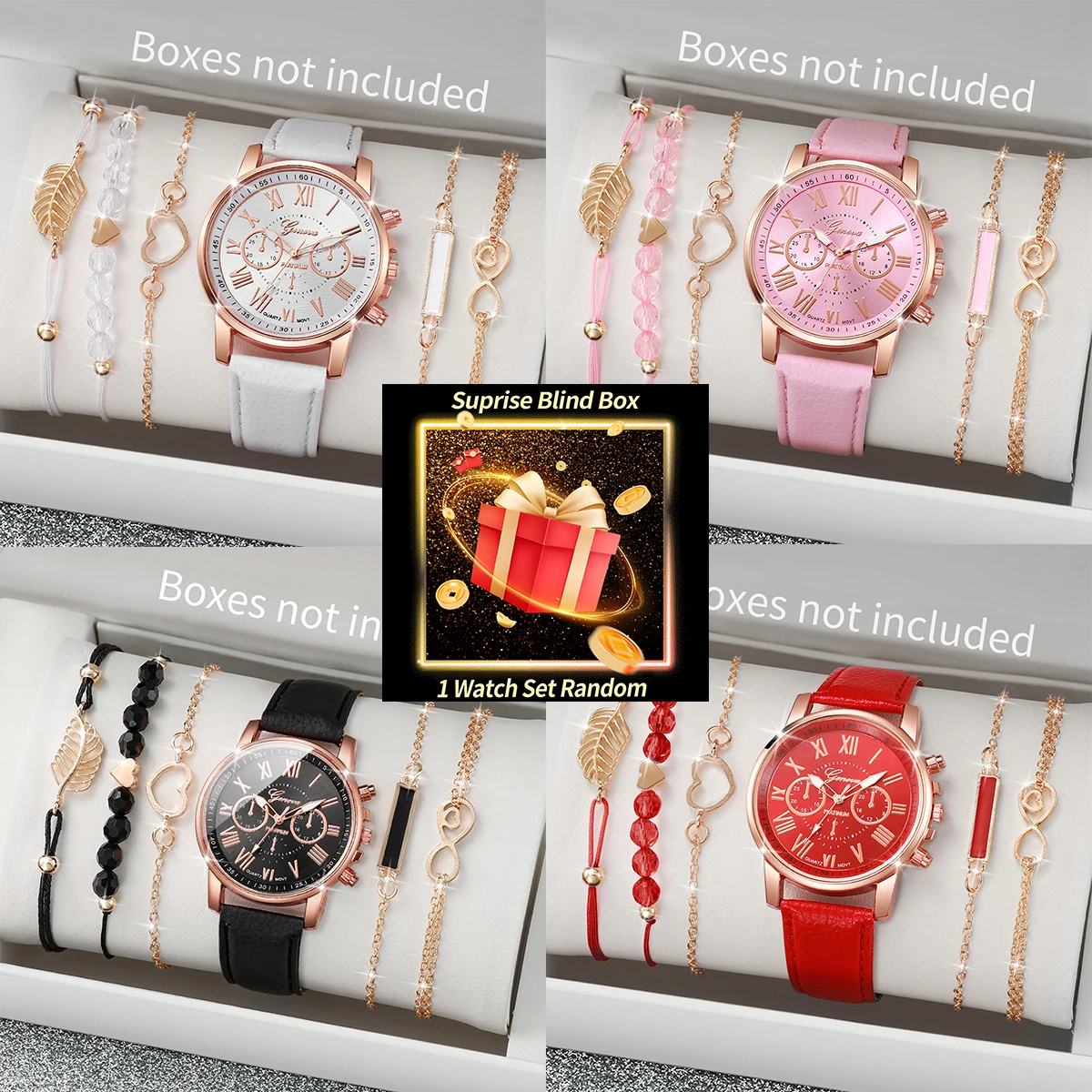 Jewelry And Watches Box - Verrassingsblinddoos dameshorloge set, willekeurig Geneva quartz