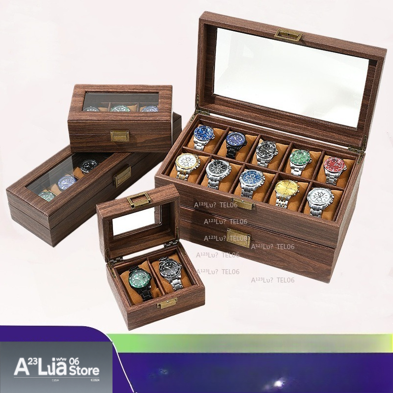 Jewelry And Watches Box - Vintage houten horlogekast van PU-leer, stofdicht