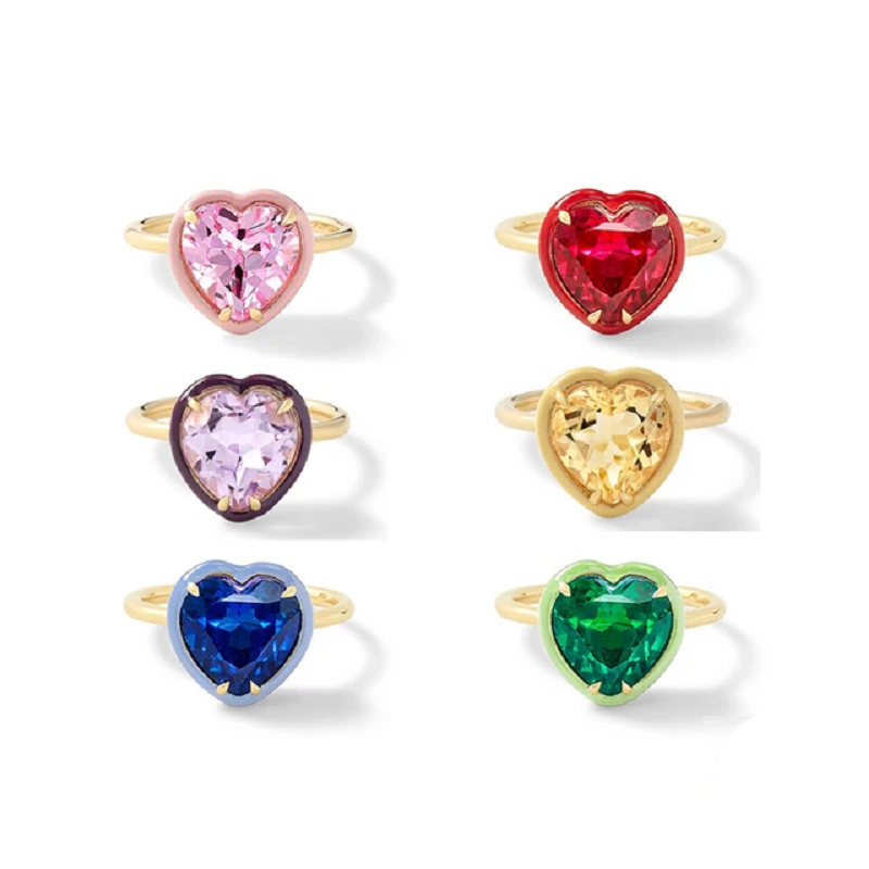 Birthstone Ring Set - Kleurrijke Hartvormige Zirkonia Cz Geboortesteen Vrouwen