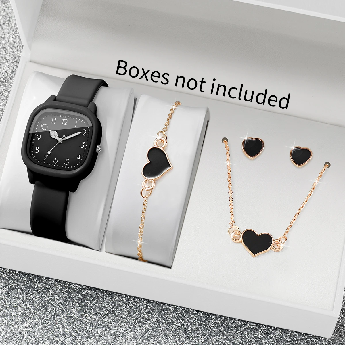 Jewelry Watch Making - 5PCS Fashion Vierkante Dameshorloges Hart Sieradenset