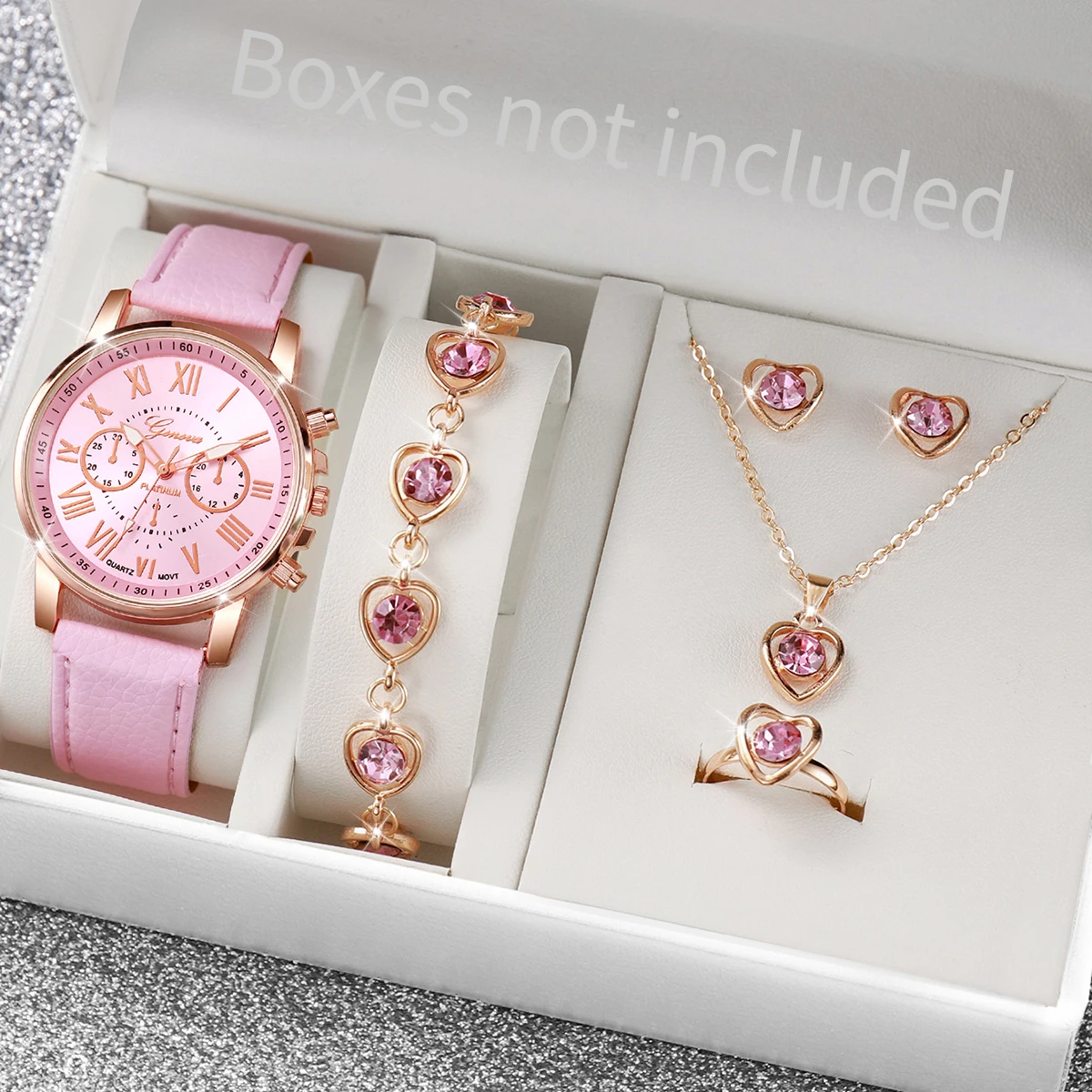 Jewelry Watch Making - AAA5Pcs Roze Hart Kristal Horloge Sieradenset