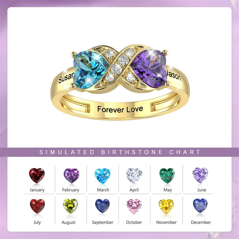 Birthstone Ring Set - Gepersonaliseerde geboortesteen namen gegraveerde belofte ring