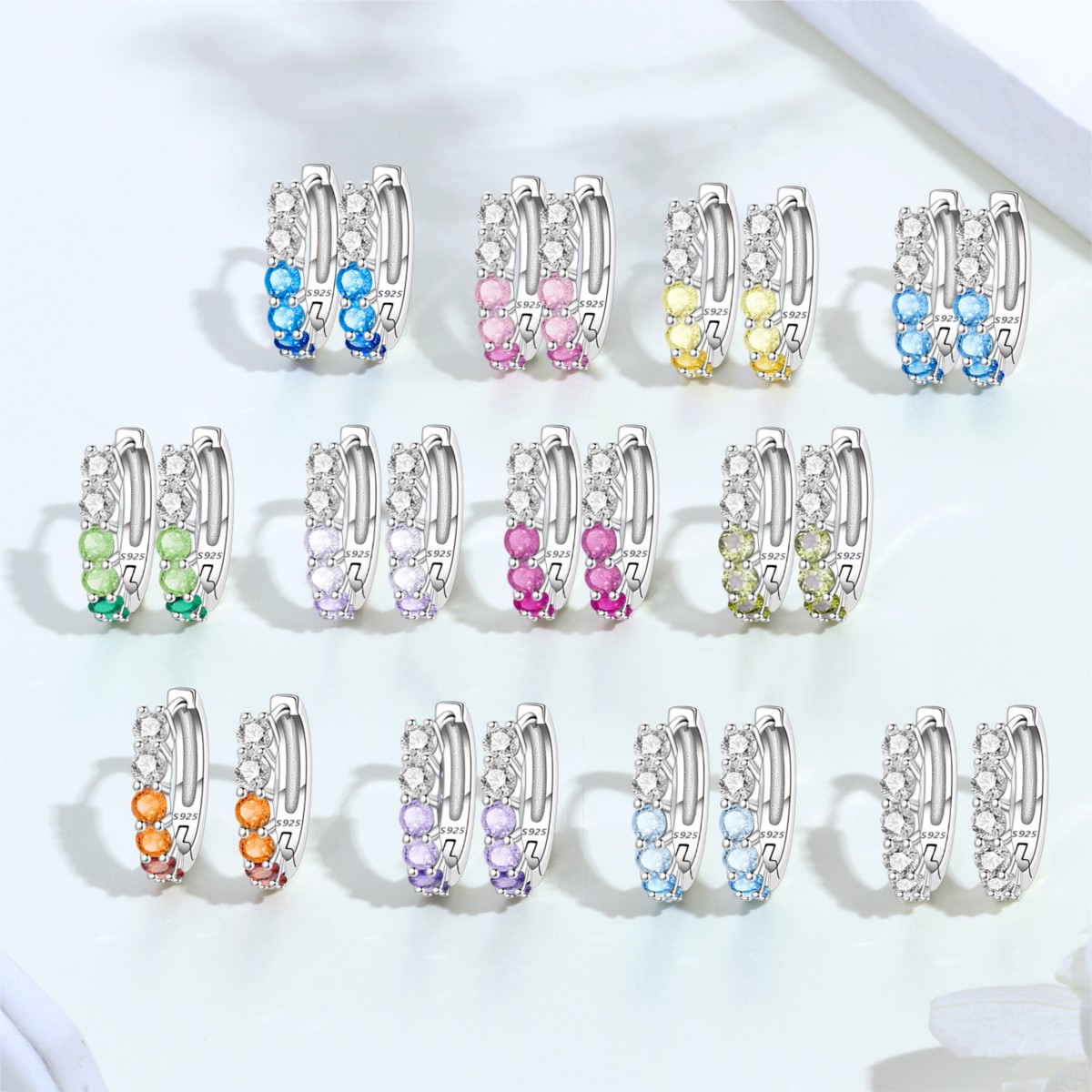 Birthstone Ring Set - MISEFF S925 Sterling zilveren oorbellen veelkleurige